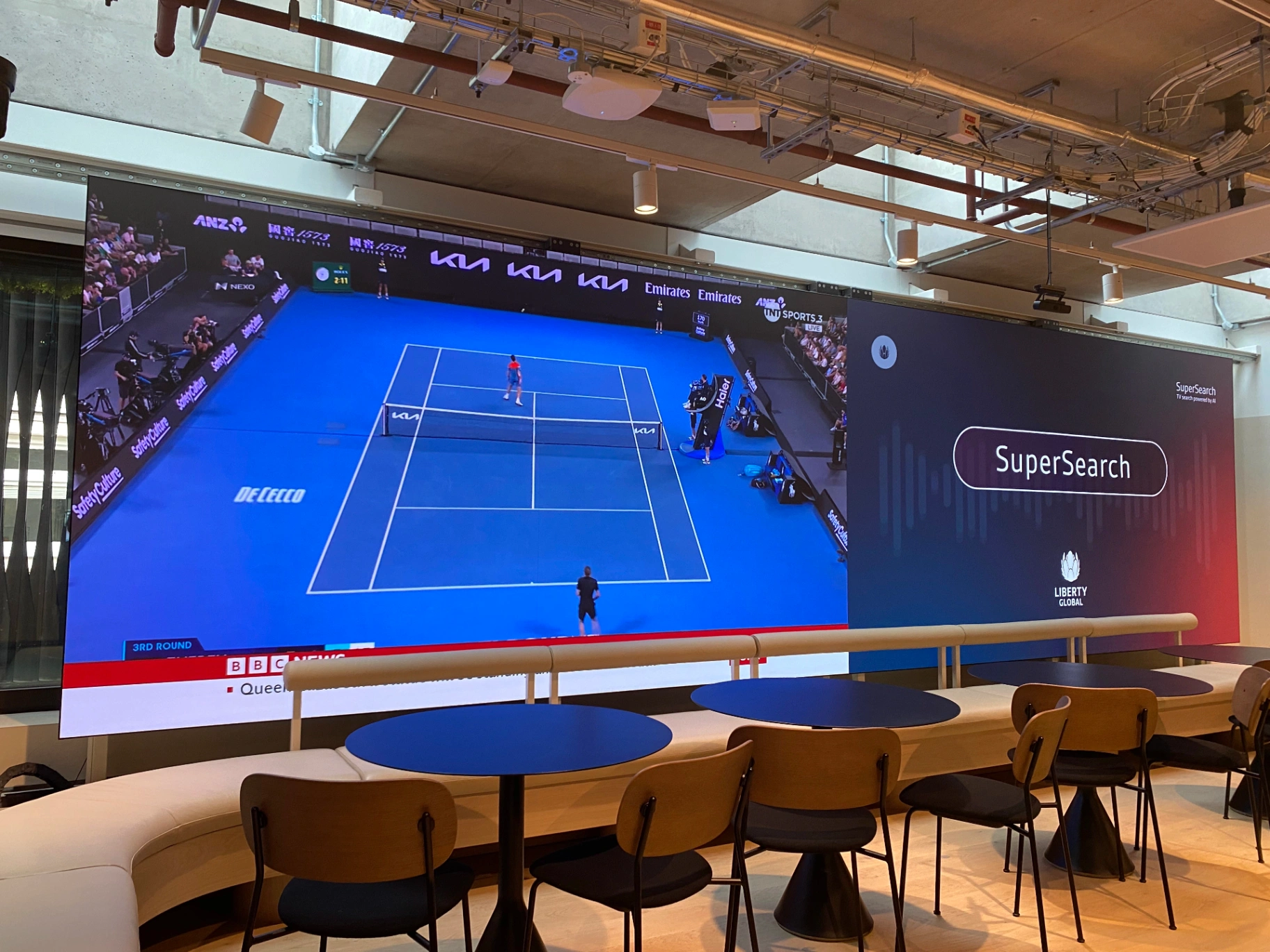 Liberty Global London HQ — final installed LED video wall in operation