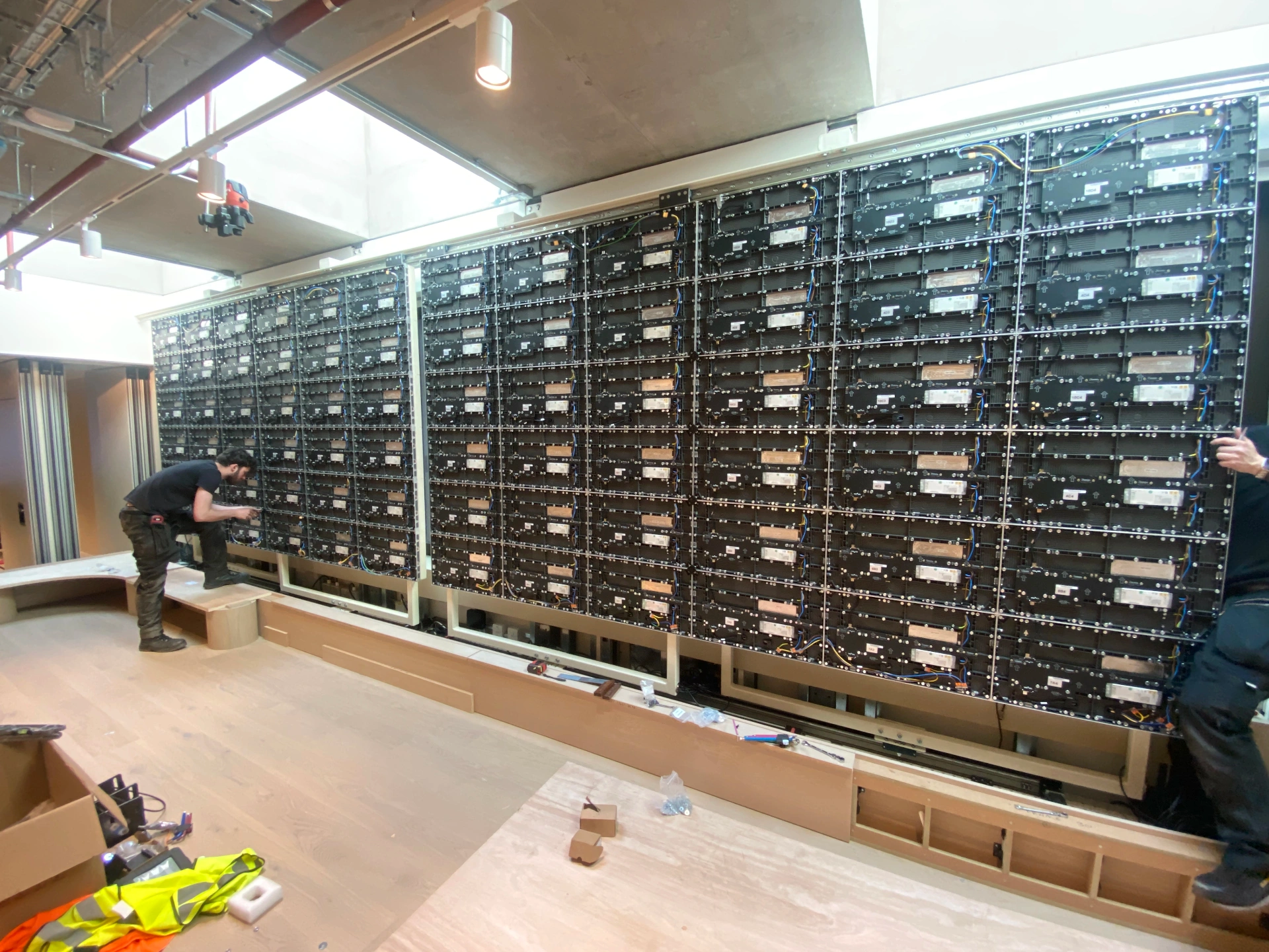 Liberty Global — rear of LED wall showing module array, power and data distribution