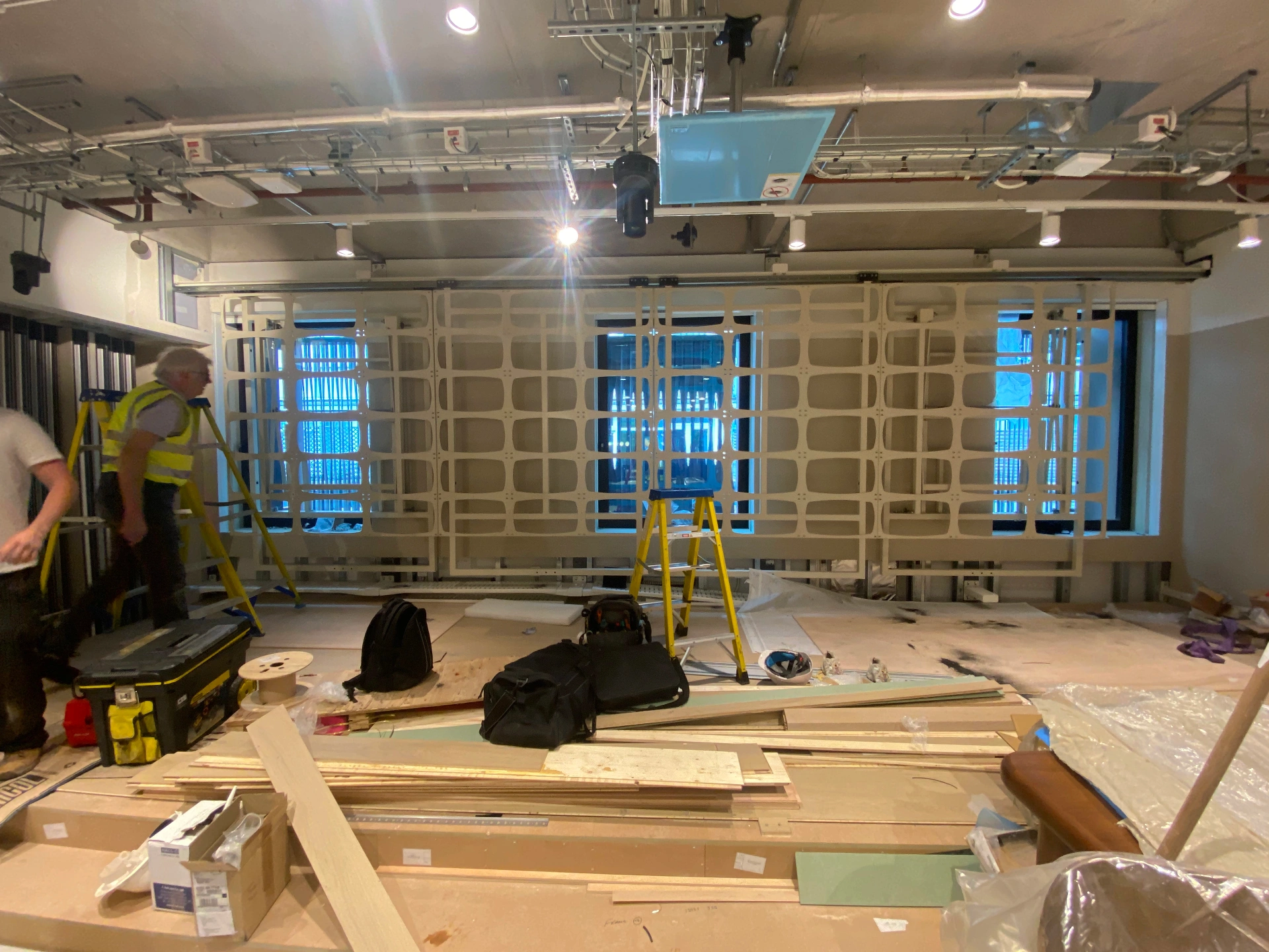 Liberty Global — bespoke moving LED screen rigging frame on-site during installation