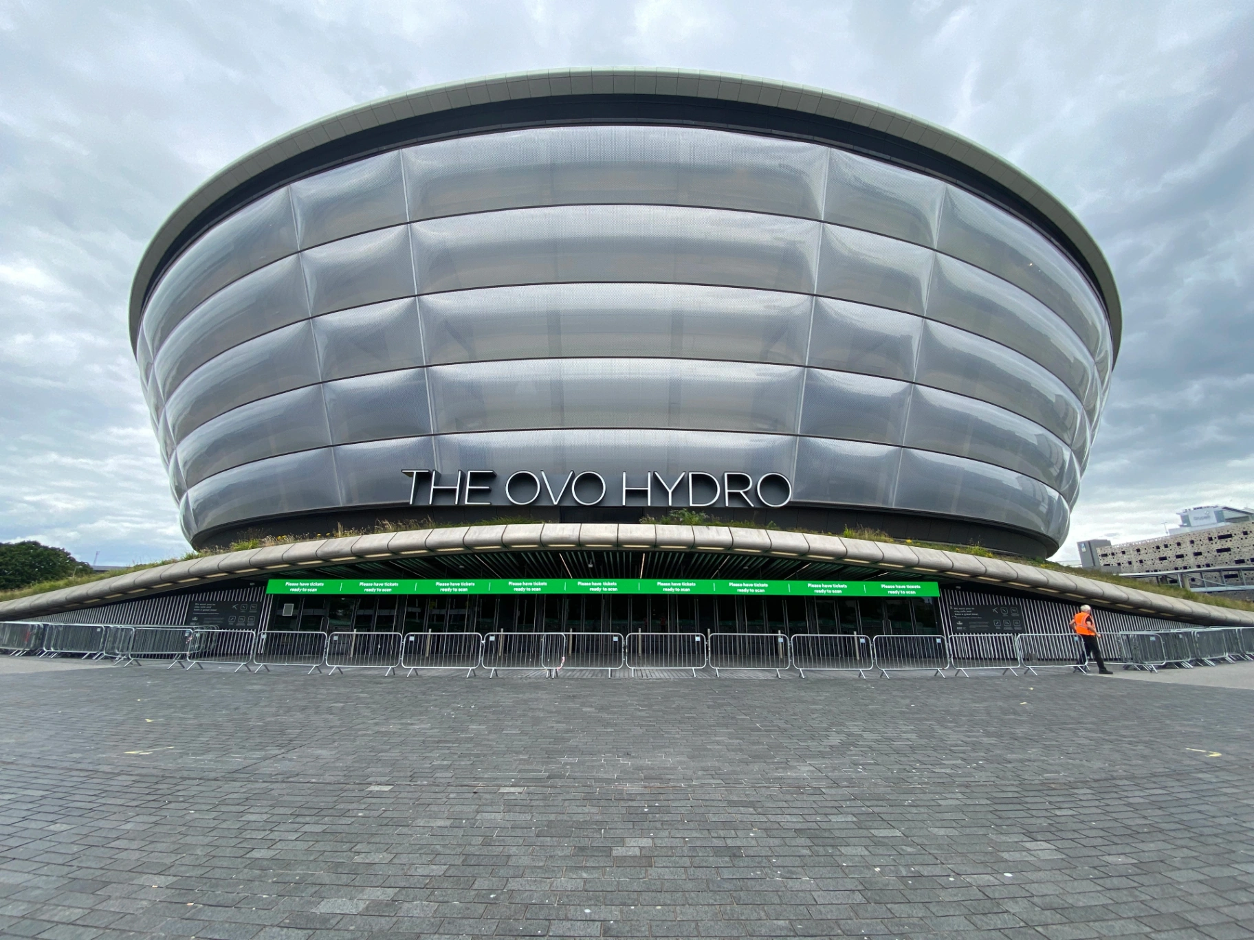 The OVO Hydro arena — exterior view of the venue with installed LED entry banners