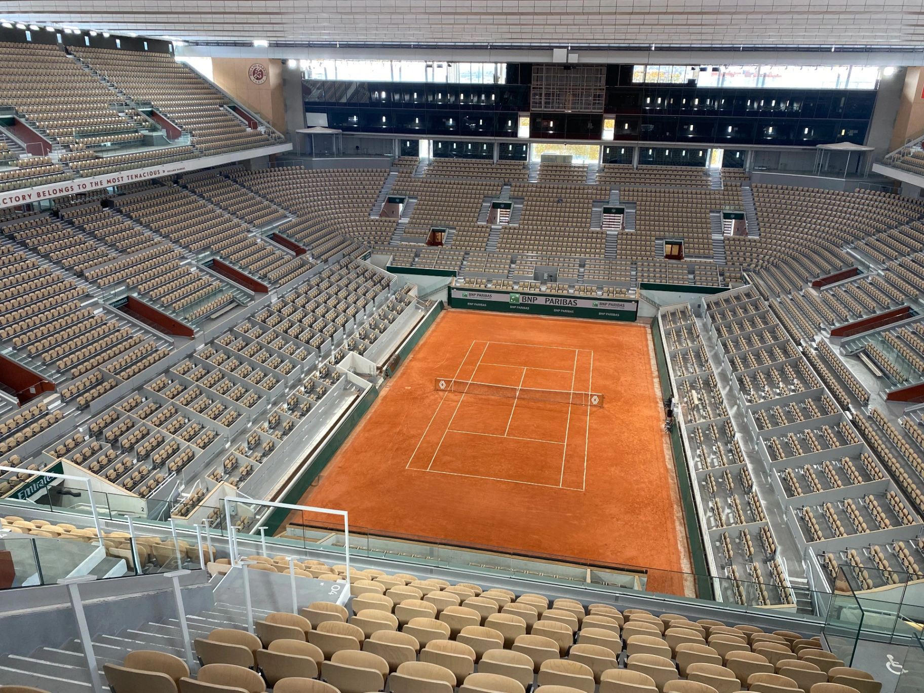 Roland Garros — Court Philippe-Chatrier wide interior view, clay court and full bowl seating