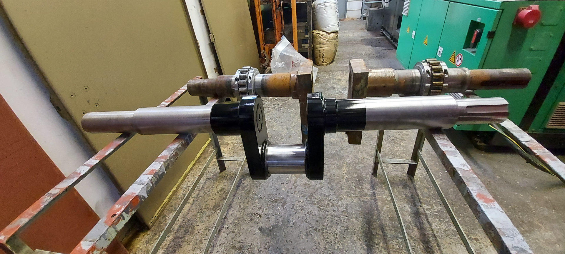 Sewer Barrier — refurbished and re-machined drive shaft assembly with new bearing carriers, ready for re-fit